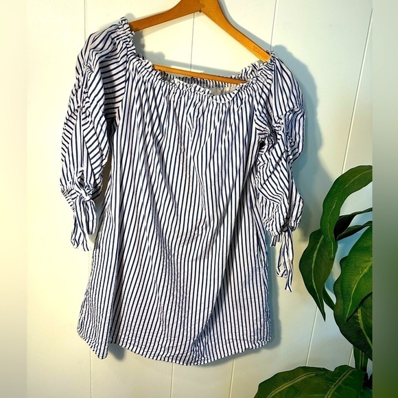 Listicle Blue and White Stripe Top Size Medium - Picture 3 of 11